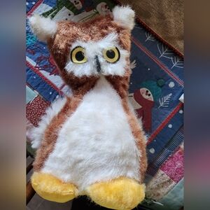 Plush Owl Toy with Yellow Feet